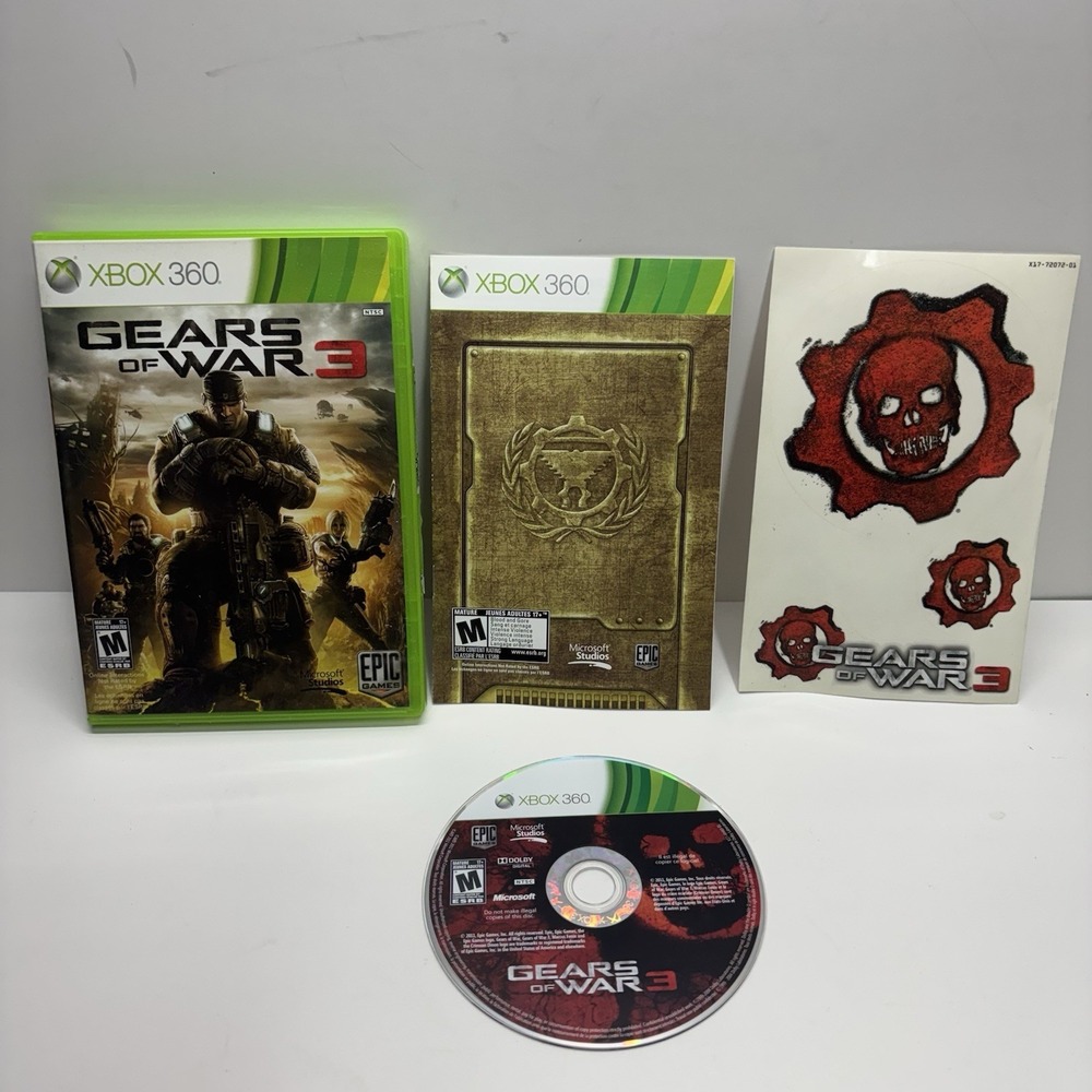 Gears of War 3 Xbox 360 CIB Complete Tested Working Unpeeled Decal Sheet Bonus